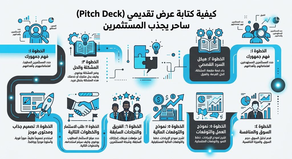 كيفية كتابة عرض تقديمي (Pitch Deck) ساحر يجذب المستثمرين